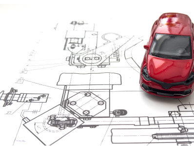 Coche sobre planos técnicos